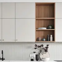 Modern cabinetry installed in a kitchen, offering storage and a stylish design.
