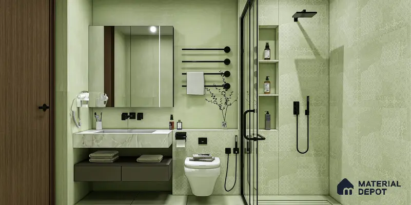 Calming Sage Green Bathroom with Contemporary Touches | Material Depot