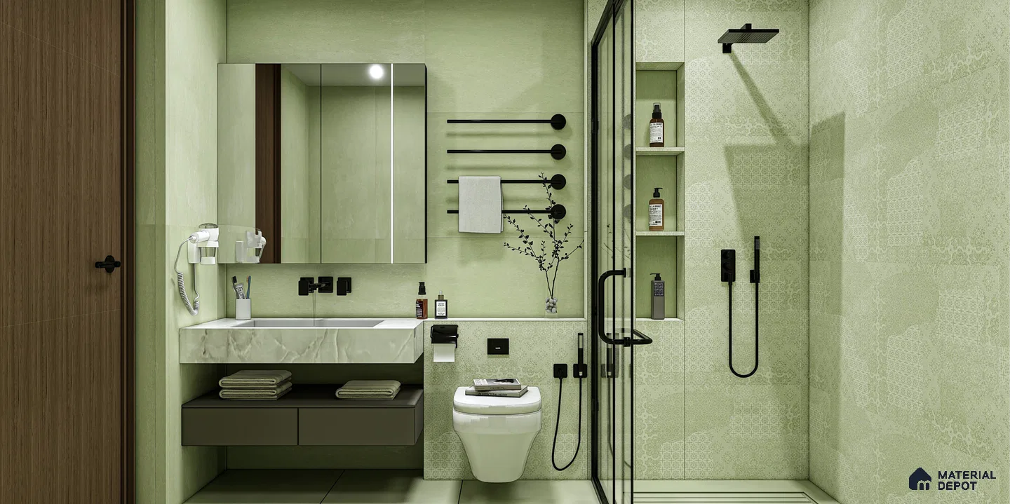 Calming Sage Green Bathroom with Contemporary Touches | Material Depot