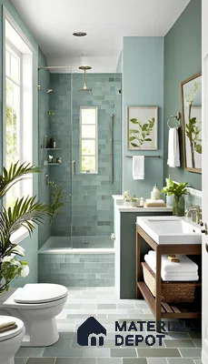 Calming Sage Green Bathroom with Walk-in Shower | Material Depot