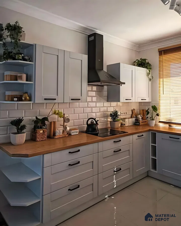 Charming and Cozy Kitchen Design with Light Blue Cabinets and Natural Accents | Material Depot