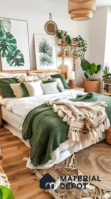 Charming Bedroom With Wooden Shelves And Decorative Items | Material Depot