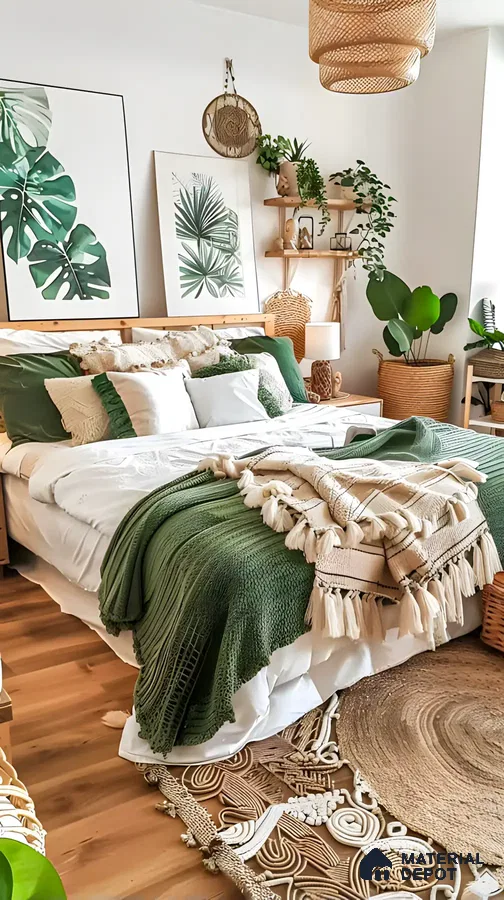 Charming Bedroom With Wooden Shelves And Decorative Items | Material Depot