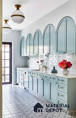 Charming Coastal Blue Kitchen with Moroccan Tile Accent | Material Depot