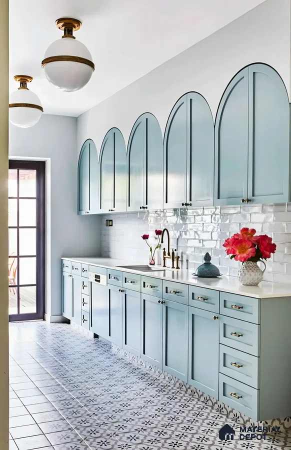 Charming Coastal Blue Kitchen with Moroccan Tile Accent | Material Depot