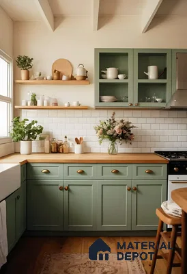 Charming Green Kitchen with Rustic Accents | Material Depot