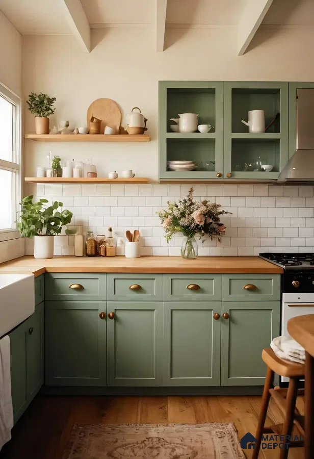 Charming Green Kitchen with Rustic Accents | Material Depot