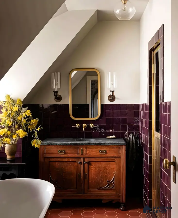 Charming Vintage Bathroom with Deep Purple Accents | Material Depot