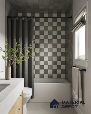 Checkerboard Tile Bathroom with Modern Minimalist Design | Material Depot