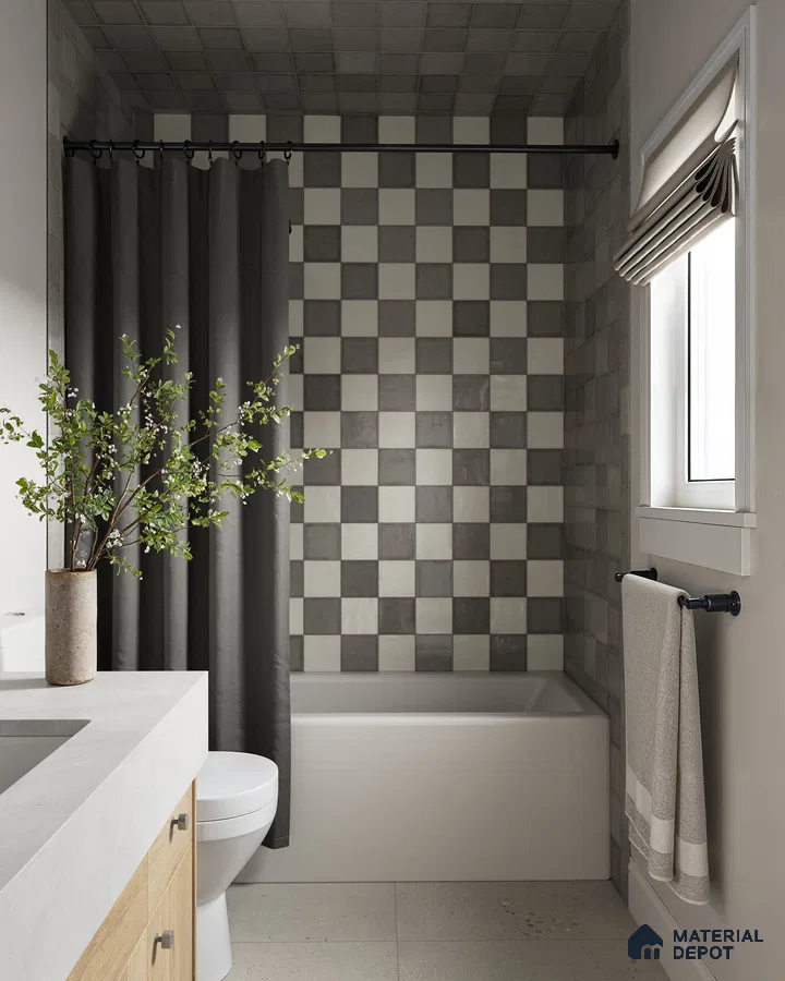 Checkerboard Tile Bathroom with Modern Minimalist Design | Material Depot