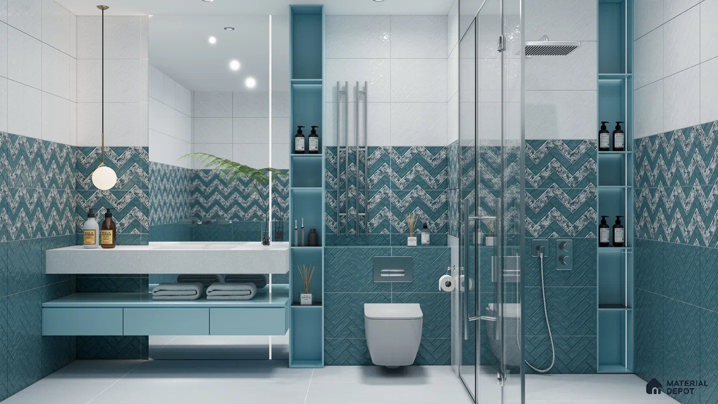 Geometric Floral Tile Band for a Calm and Stylish Bathroom | Material Depot
