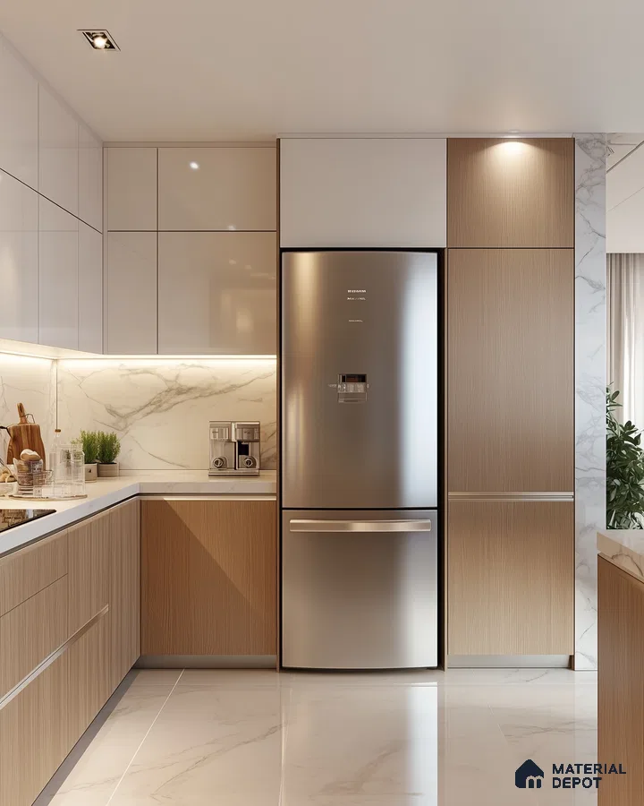 Chic and Stylish Kitchen Space with Marble Features and Dark Contrasting Cabinetry | Material Depot
