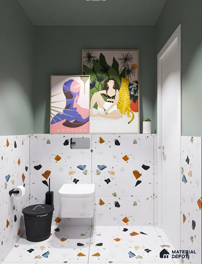 Chic Bathroom Design Featuring Terrazzo and Tropical Art | Material Depot