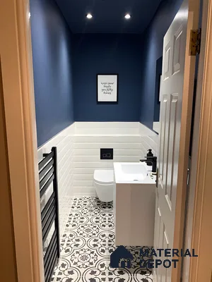 Chic Blue Bathroom with Modern Fixtures | Material Depot