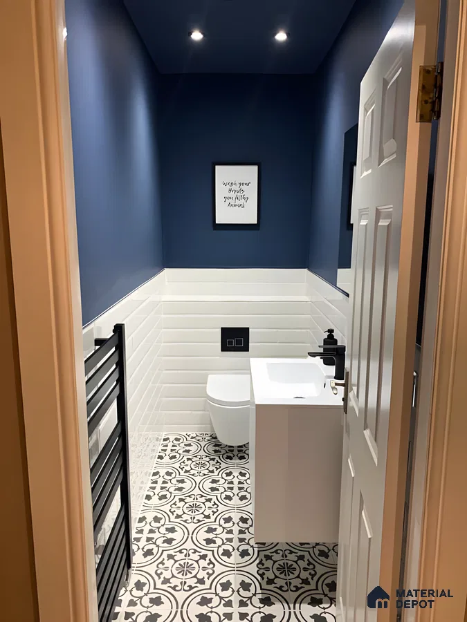 Chic Blue Bathroom with Modern Fixtures | Material Depot