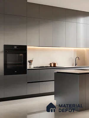Chic Charcoal Kitchen with Contemporary Lighting | Material Depot