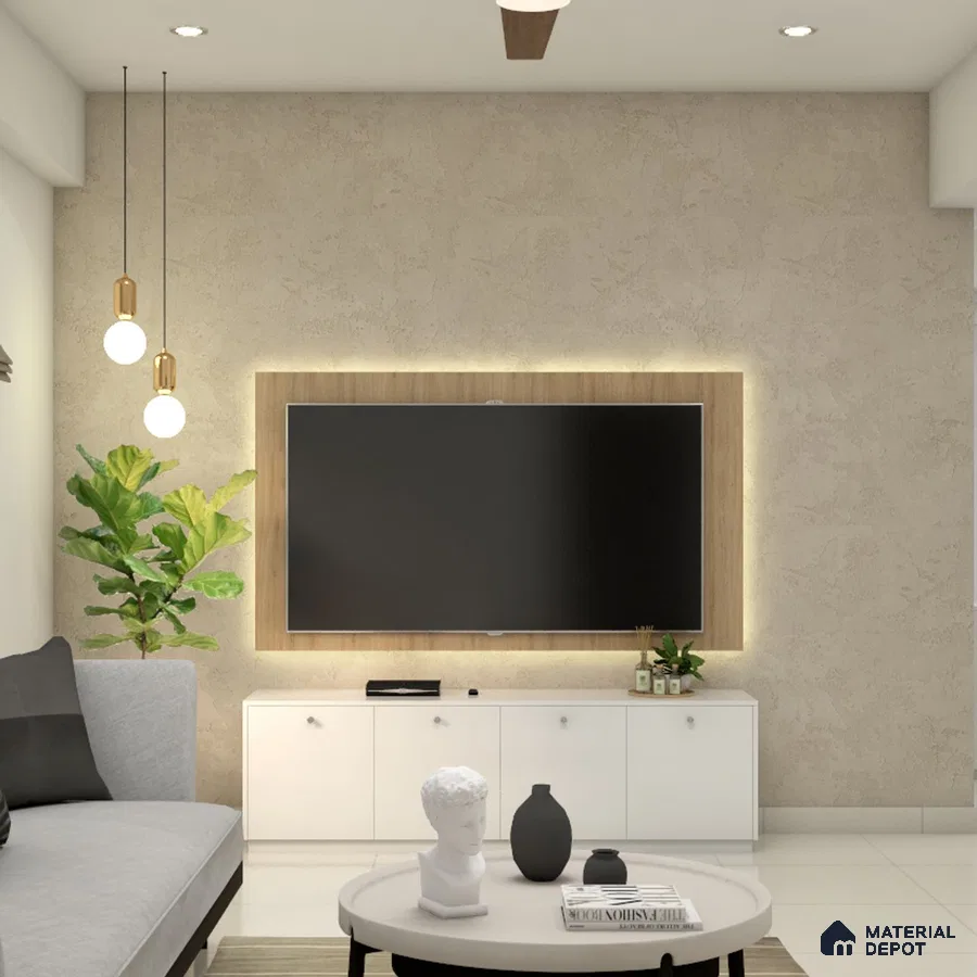 Compact TV Unit with Beige Accent Wall