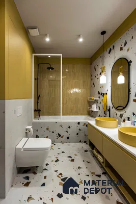 Chic Contemporary Bathroom with Terrazzo and Mustard Yellow Accents | Material Depot