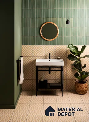 Chic Green And Beige Bathroom With Modern Touches | Material Depot