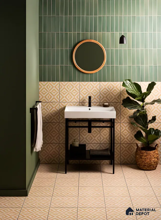 Chic Green And Beige Bathroom With Modern Touches | Material Depot