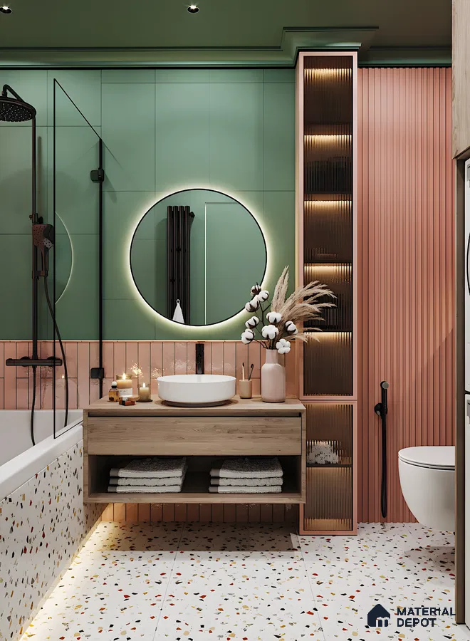 Chic Green and Pink Bathroom Design | Material Depot