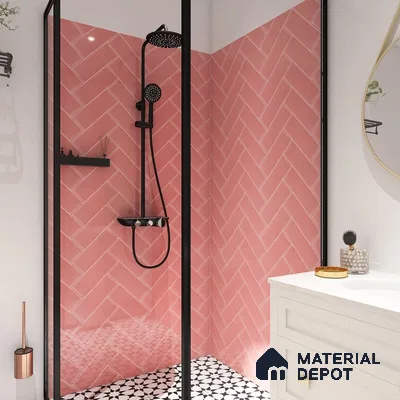 Chic Harmony Pink Tiles and Floral Accents in Modern Bathroom | Material Depot