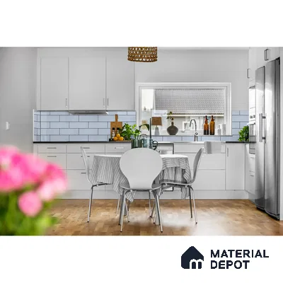 Chic Harmony Wooden and White Kitchen with a Touch of Blue | Material Depot