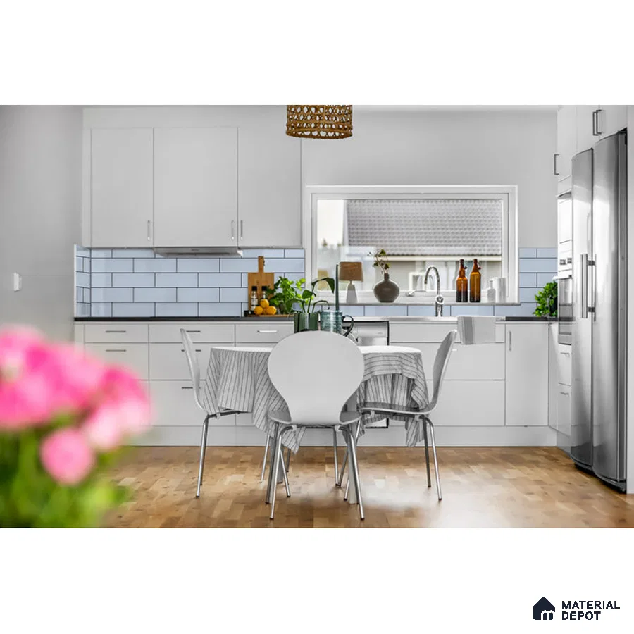Chic Harmony Wooden and White Kitchen with a Touch of Blue | Material Depot
