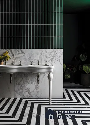 Chic Monochrome and Emerald Green Bathroom with Marble Accents | Material Depot