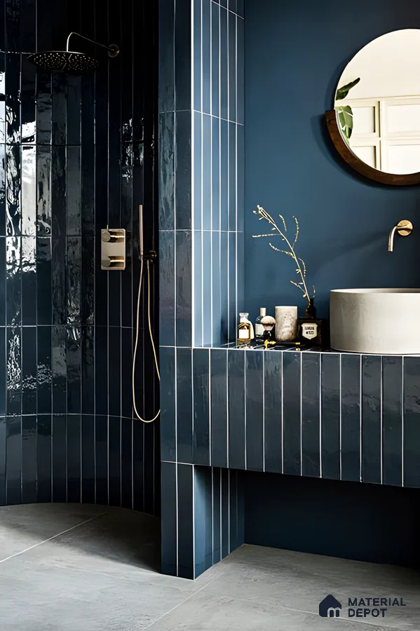 Chic Monochrome: Deep Blue Bathroom Elegance | Material Depot