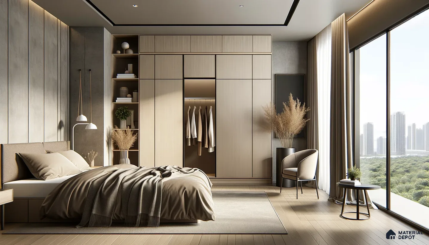 Chic Serenity in a Modern Bedroom with Natural Accents | Material Depot