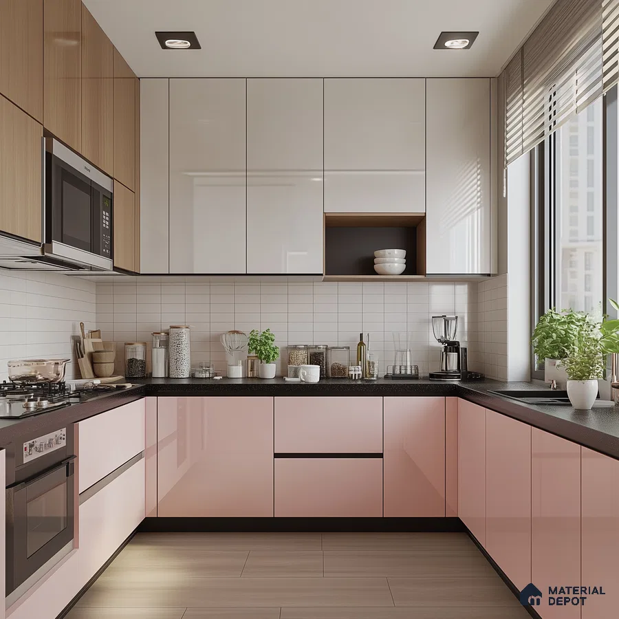 Chic Two-Tone Kitchen with Pink and White Cabinets | Material Depot