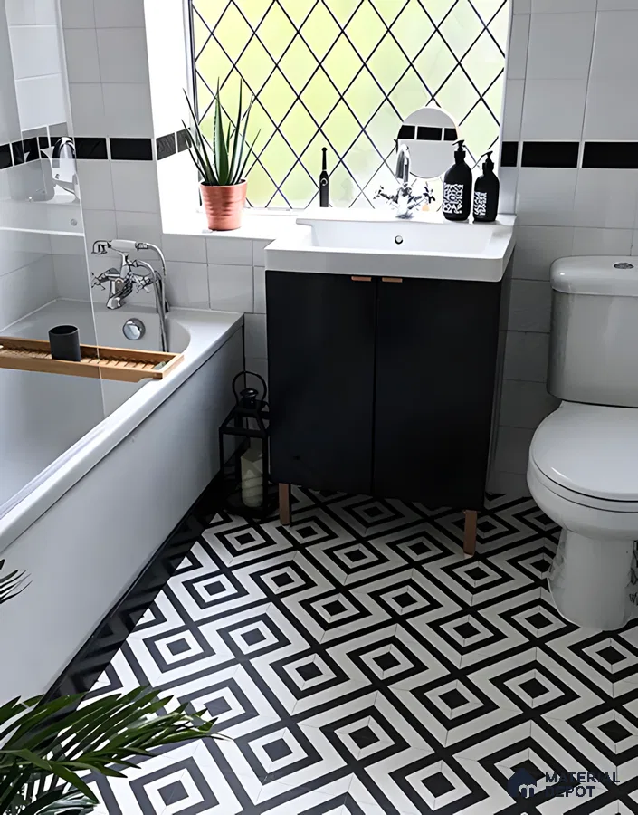 Classic Bathroom with Black and White Geometric Tiles | Material Depot