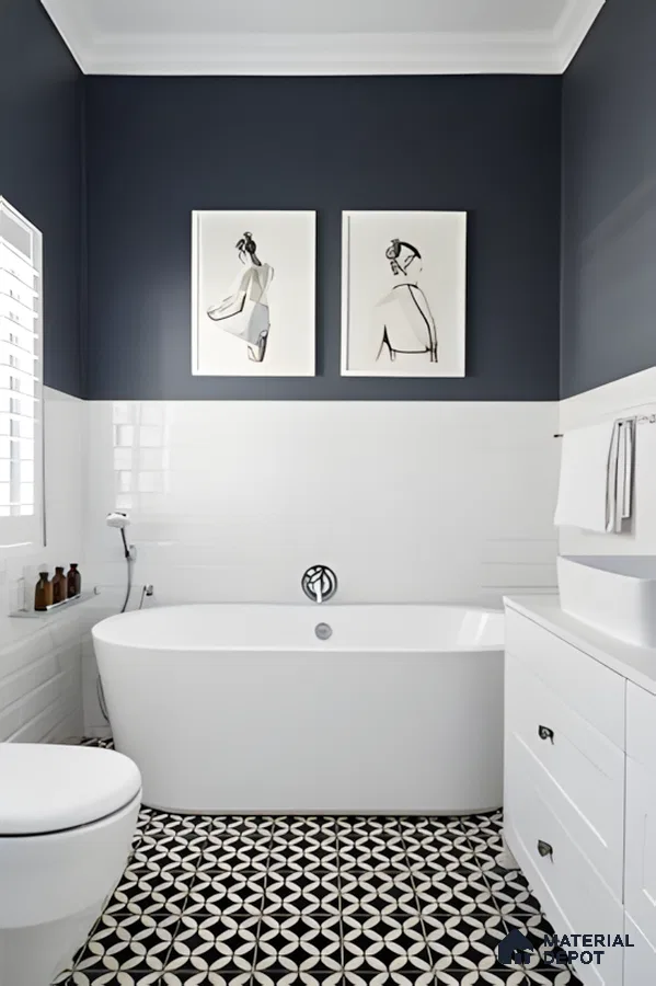 Classic Bathroom with Patterned Floor Tiles | Material Depot