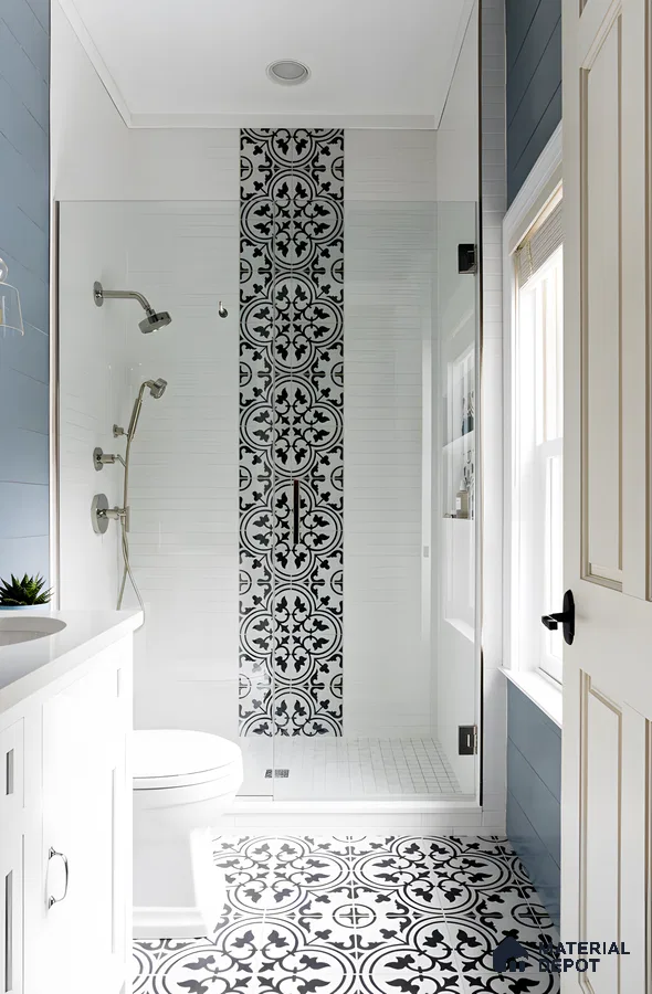 Classic Bathroom with Patterned Tile Accents | Material Depot