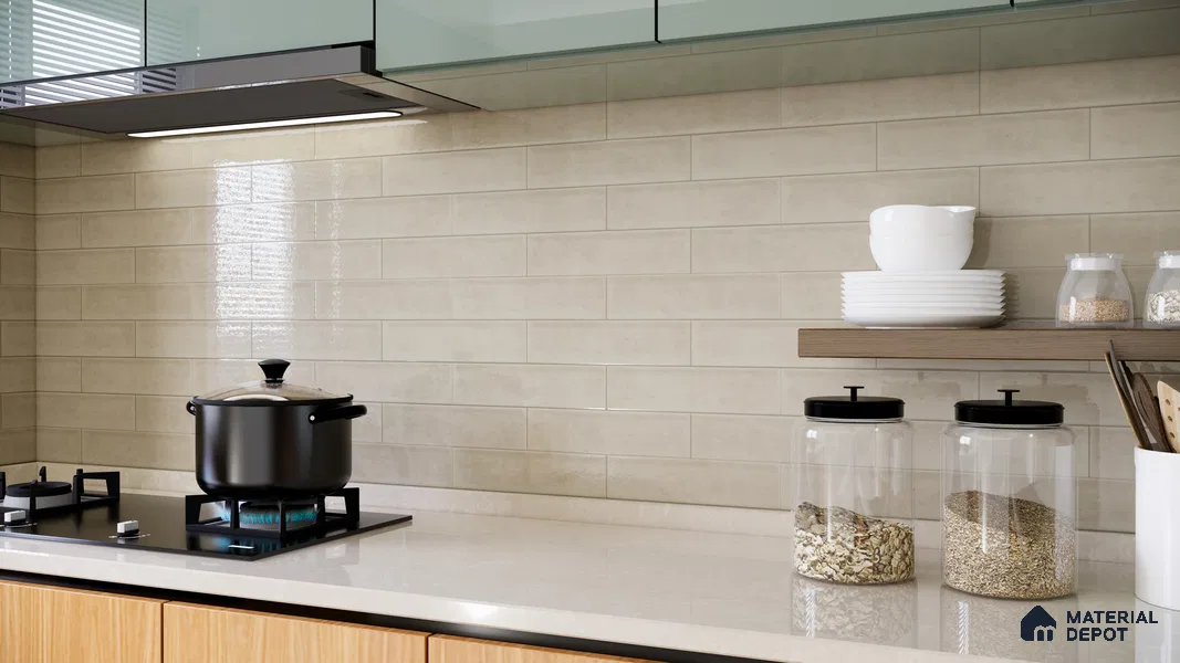 Faux Subway Wall Tile TL 04685 Brick Solara Winter White 2 ft x 1 ft Ceramic Glossy Finish - 9 mm | Suitable For Kitchen, Bathroom Walls and Backsplashes | Please Expect a Slight Variation of Pattern