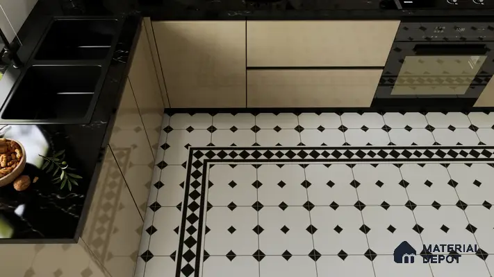 Moroccan Carpet Floor Tile TL 00202 B Border Monochrome 1 ft x 1 ft Matte Finish Ceramic Tile - 9 mm | Suitable For Living Room, Kitchen, Bathroom | Please Expect a Slight Variation of Pattern