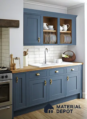 Classic Blue Kitchen with Warm Wood Accents | Material Depot