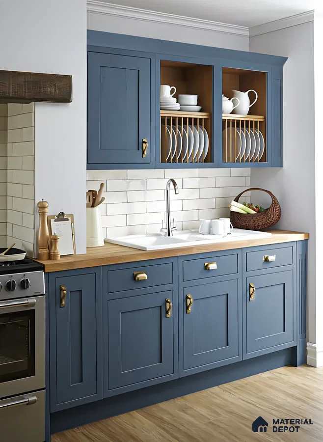 Classic Blue Kitchen with Warm Wood Accents | Material Depot