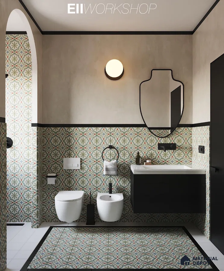 Classic Charm Meets Modern Elegance: Moroccan-Inspired Bathroom with Patterned Tiles | Material Depot