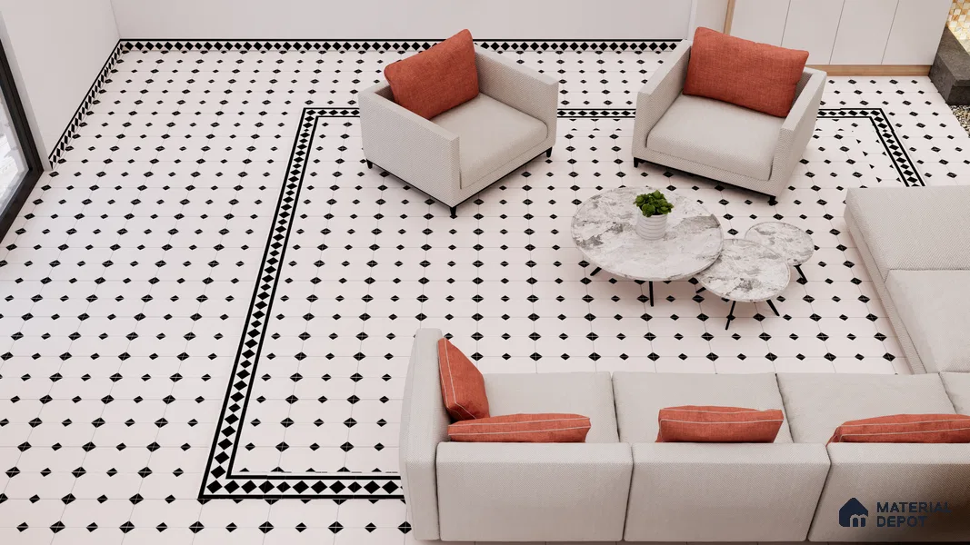 Moroccan Carpet Tile TL 03048 C Centre 1 ft x 1 ft Matte Finish Digital Ceramic Tile - 9.5 mm | Suitable For Living Room, Kitchen, Bathroom (Sample)
