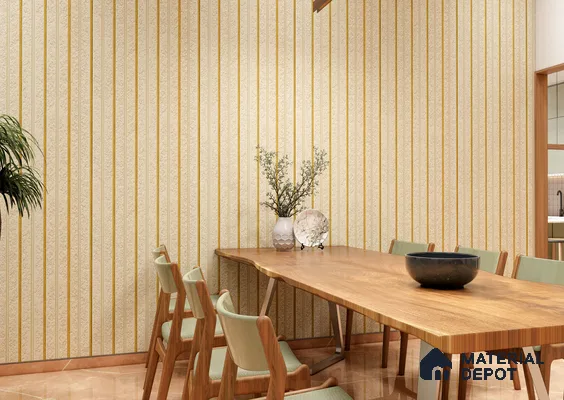 Classic Dining Room with Cream Textured Louvers and Wooden Table | Material Depot