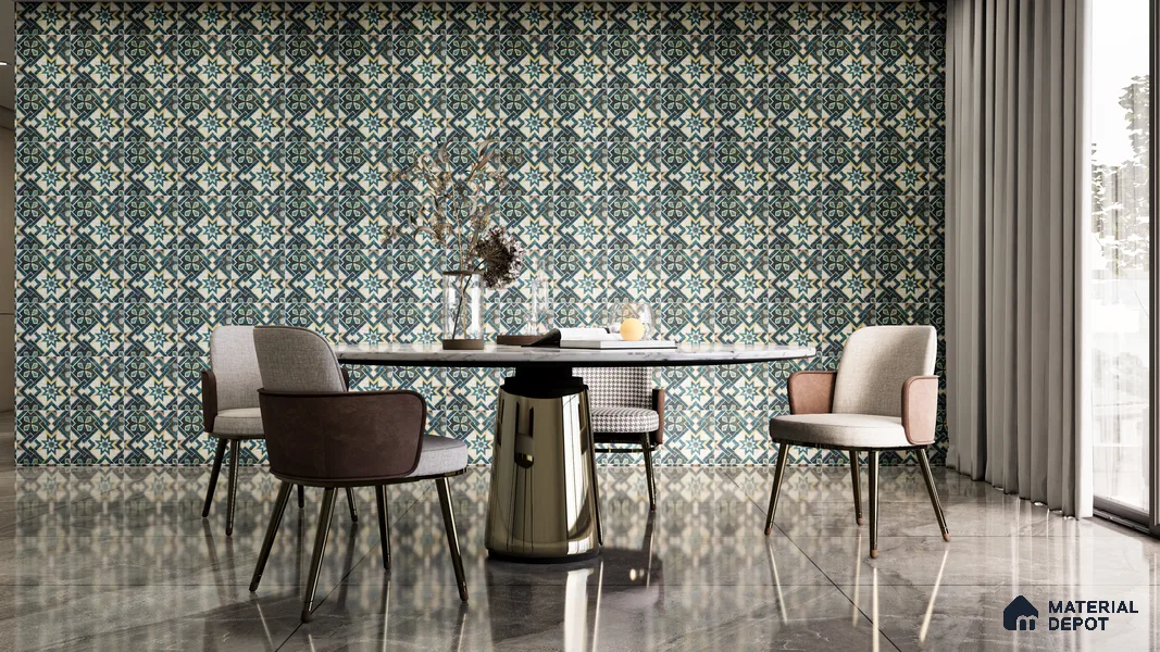 Moroccan Floor & Wall Tile TL 05660 Zellige Teal Blossom 12 x 12 inch Vitrified Matte Finish - 9 mm | Suitable for Living Room, Bathroom,Kitchen & Backsplash (Sample)