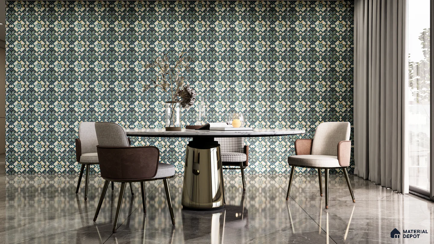 Classic Moroccan Dining Accent Wall with Star Motif Tiles | Material Depot