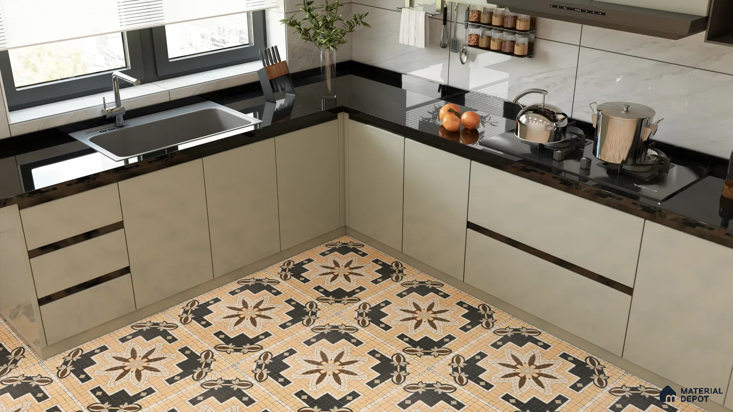 Classic Mosaic Floor Tiles in a Modern Kitchen Design | Material Depot