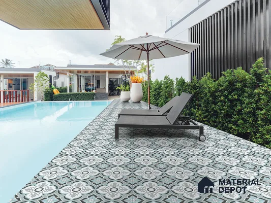 Classic Patterned Outdoor Tiles for a Luxurious Poolside Retreat | Material Depot