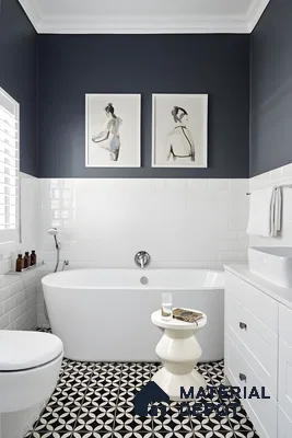 Classic White Subway Tiles with Bold Geometric Flooring | Material Depot