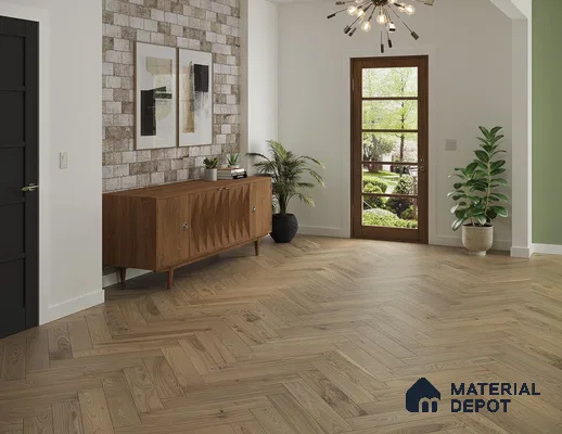 Entry room with wooden laminate flooring