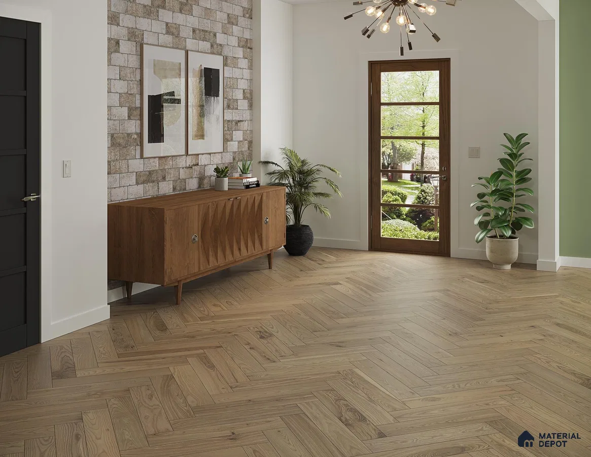 Entry room with wooden laminate flooring