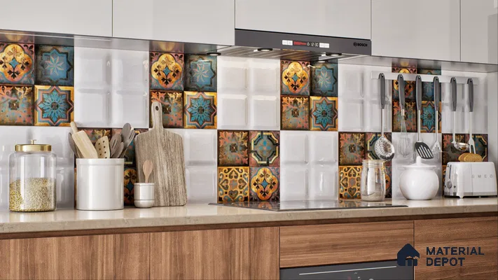 Moroccan Wall Tile TL 01453 B Piazza Elis Decor 1 ft x 1 ft Ceramic Glossy Finish Tile - 9 mm | Suitable for Bathroom, Kitchen & Balcony | Please Expect a Slight Variation of Pattern